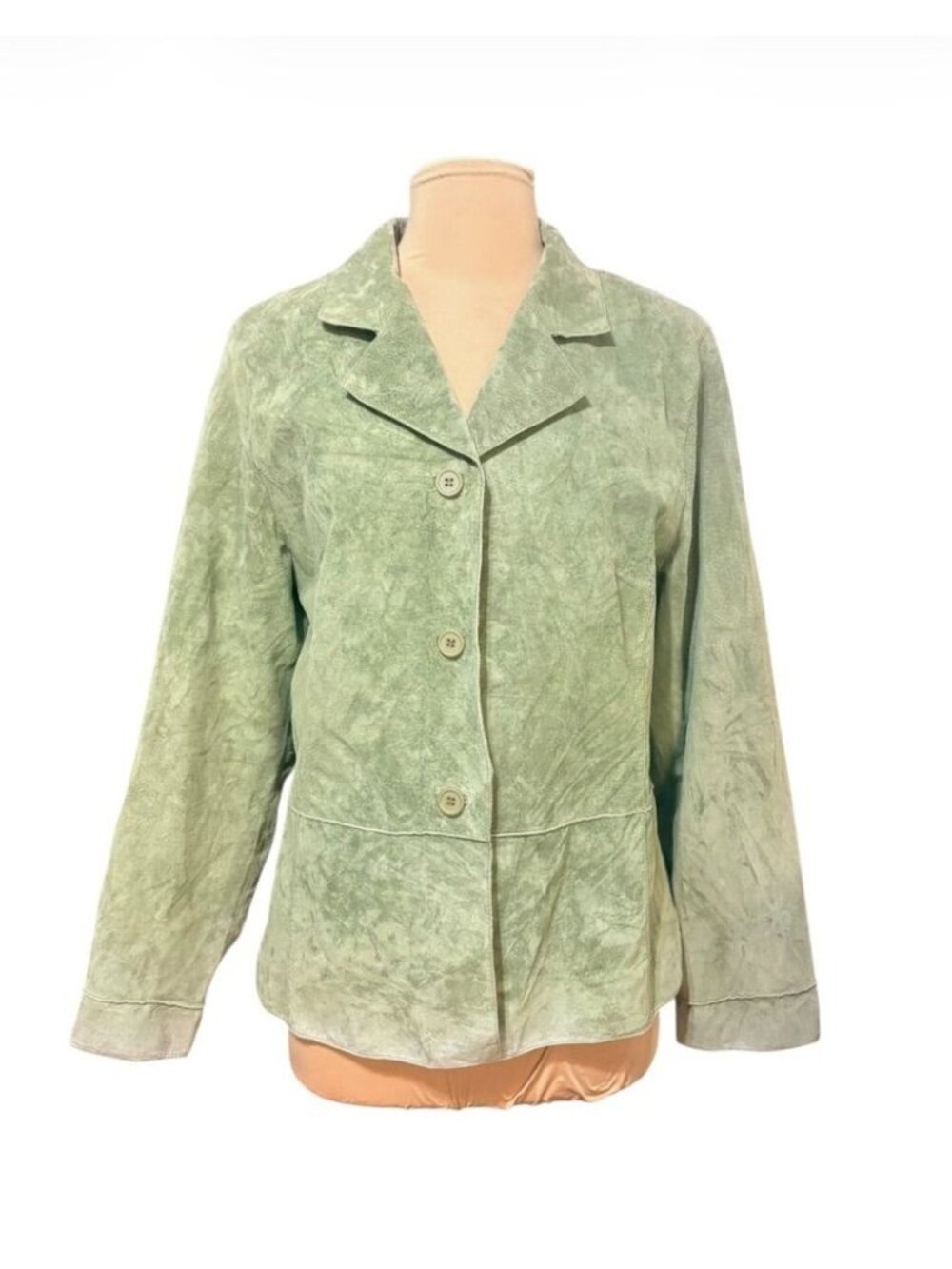 Vintage Suede Jacket Women XL Green Matcha Button Up Fade Retro 70s
